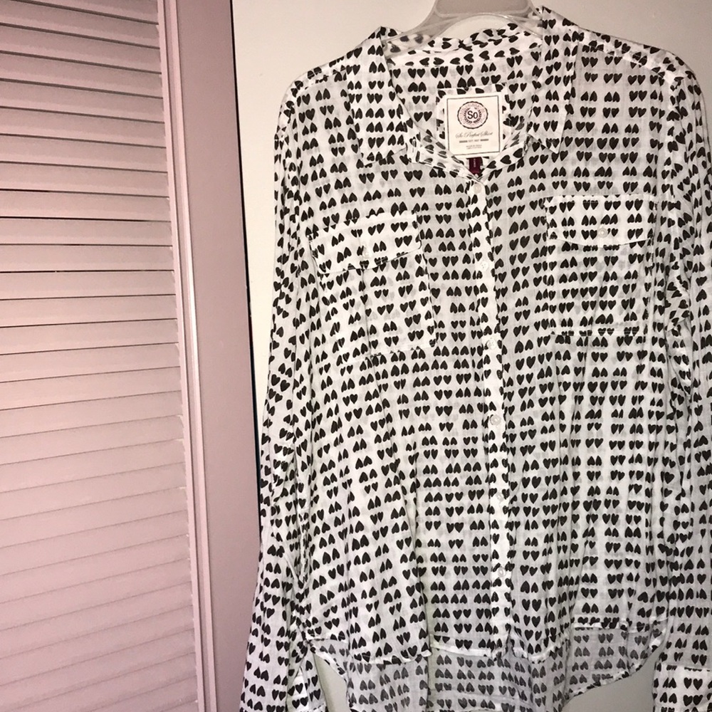 SO Black and White Heart-print Button-down Shirt.